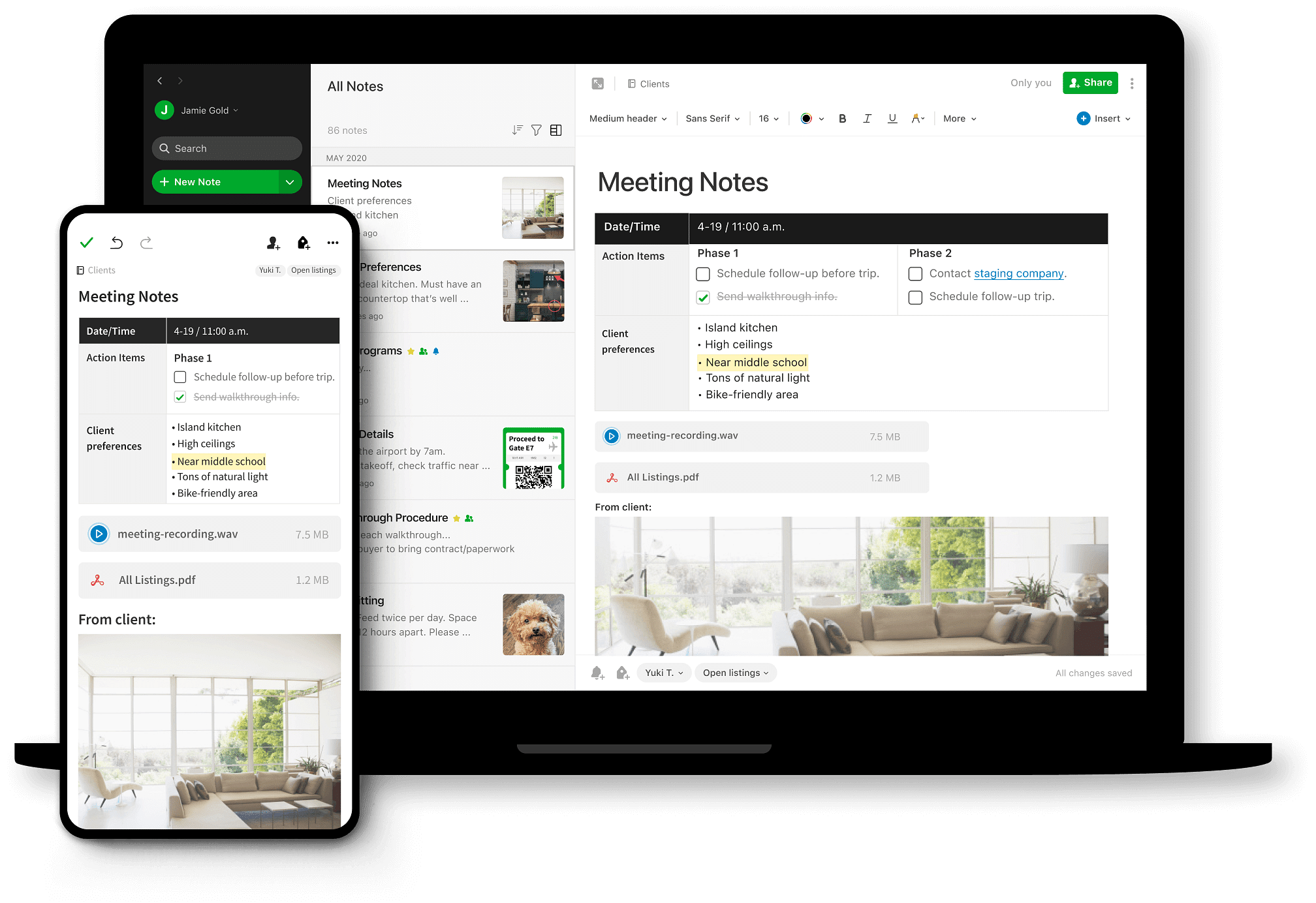 Evernote note taking app interface syncs across desktop and mobile