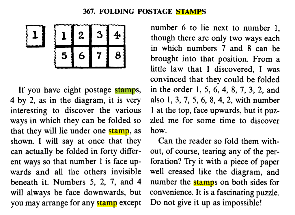 Henry Ernest Dudeney's Folding Stamp Puzzle