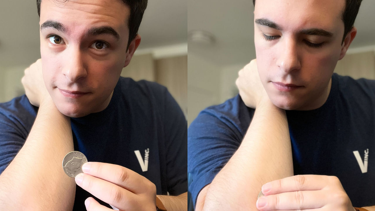magician jason silberman performs secret magic trick for making a coin disappear into your elbow