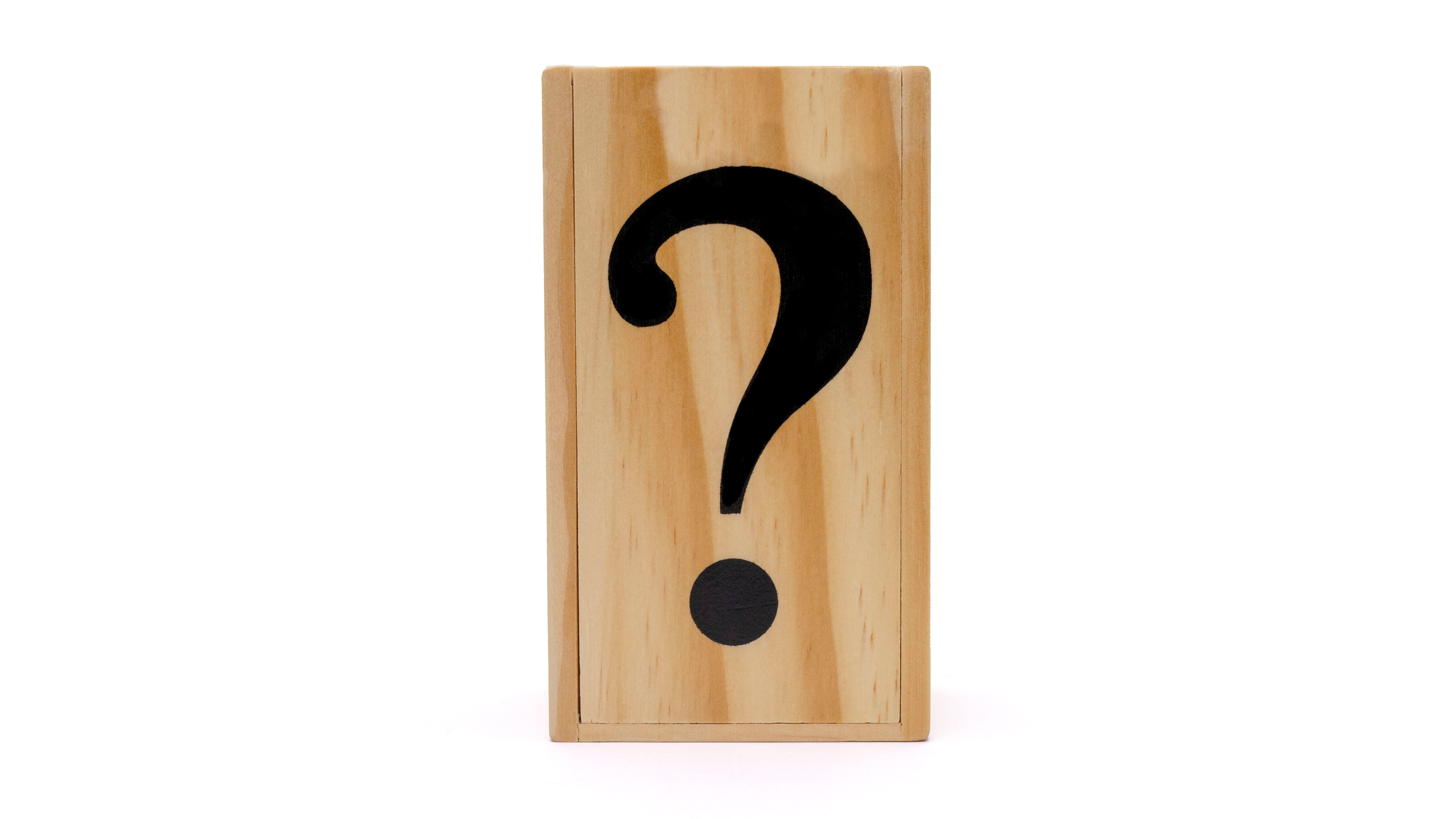 mystery chest puzzle box with question mark logo and solution