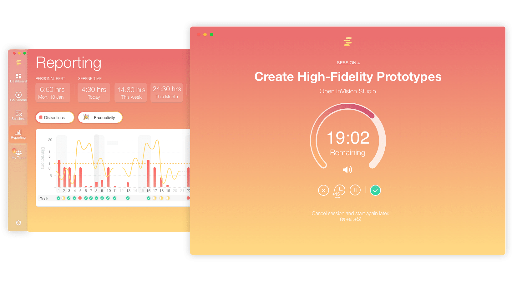 home page for Serene app
