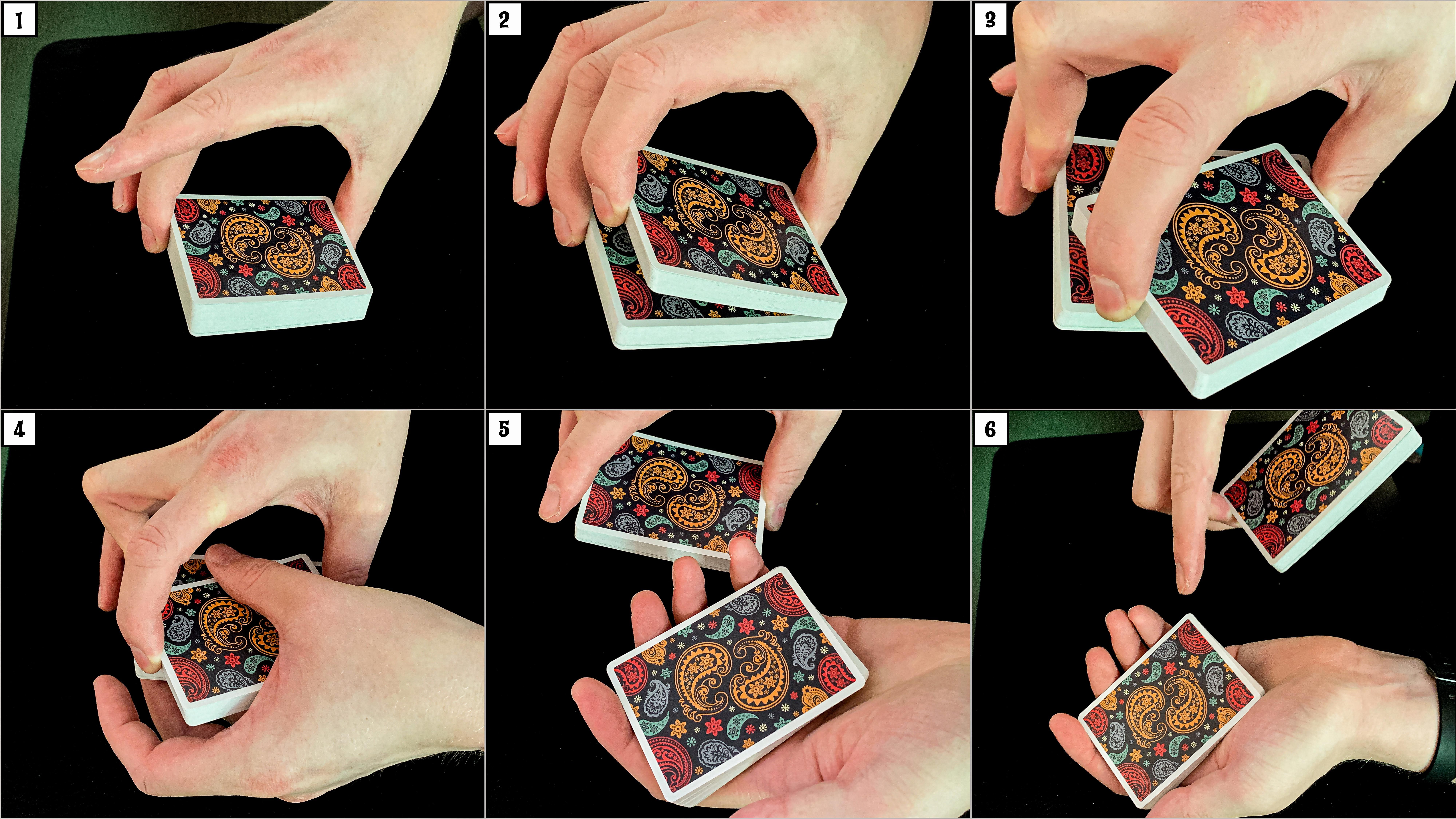 Dapper deck playing cards are used to teach the swing cut, a basic card sleight for card magicians