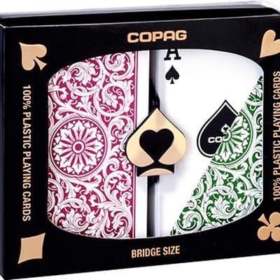 Copag Plastic Playing Cards Double-Deck Set (Bridge Size - Green/Burgundy) Playing Cards