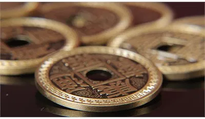 Chinese Coin Set - 5 Dollar Sized Coins/2 Expanding Shells - image 2