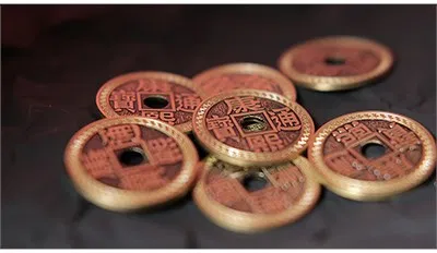 Chinese Coin Set - 5 Dollar Sized Coins/2 Expanding Shells - image 3