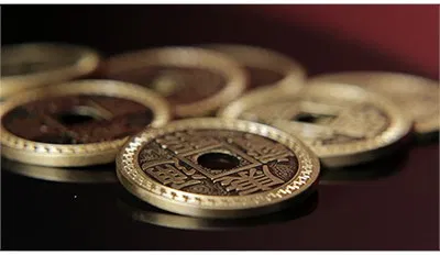 Chinese Coin Set - 5 Dollar Sized Coins/2 Expanding Shells - image 1