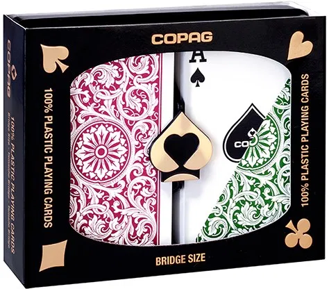 Copag Plastic Playing Cards Double-Deck Set (Bridge Size - Green/Burgundy)