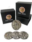 Expanded Shell - Replica Walking Liberty Half Dollar (w/ 4 Matching Coins) Trick