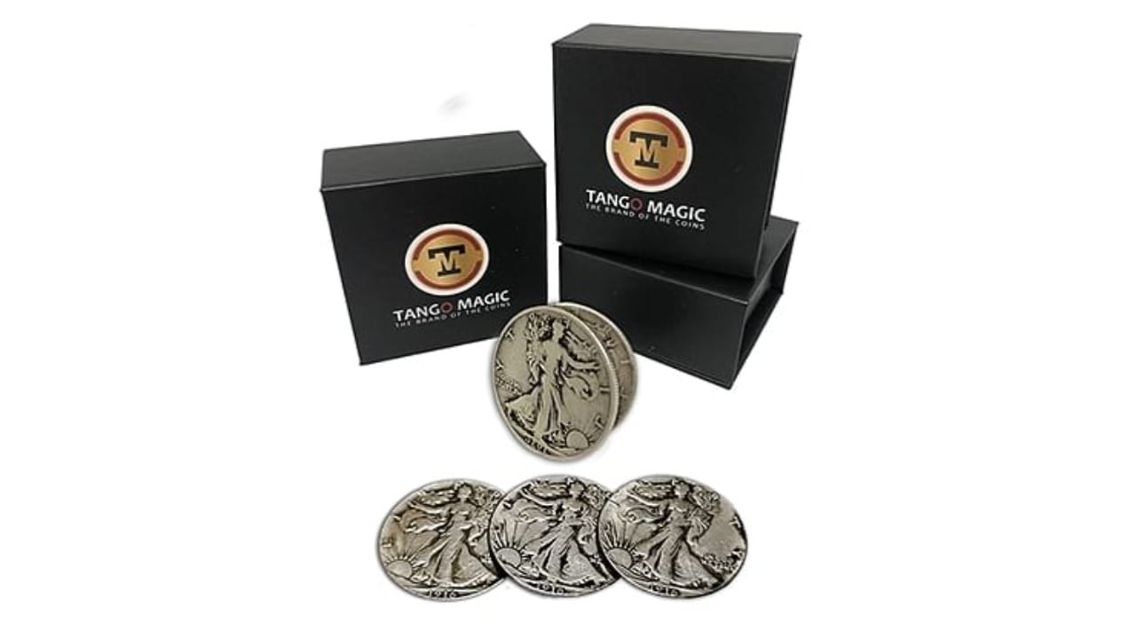 Expanded Shell - Replica Walking Liberty Half Dollar (w/ 4 Matching Coins) Trick